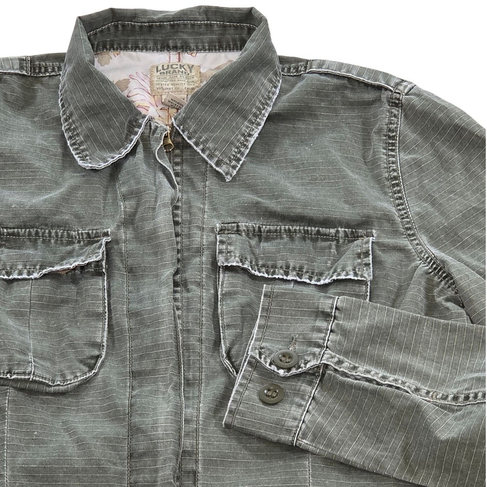 Lucky Brand Womens Size S Green‎ Cotton Utility Jacket Floral Lined Coat